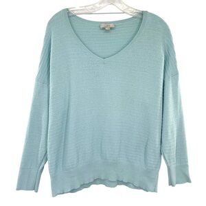 Loft Blue Green Knit V-Neck Lightweight Cotton Sweater